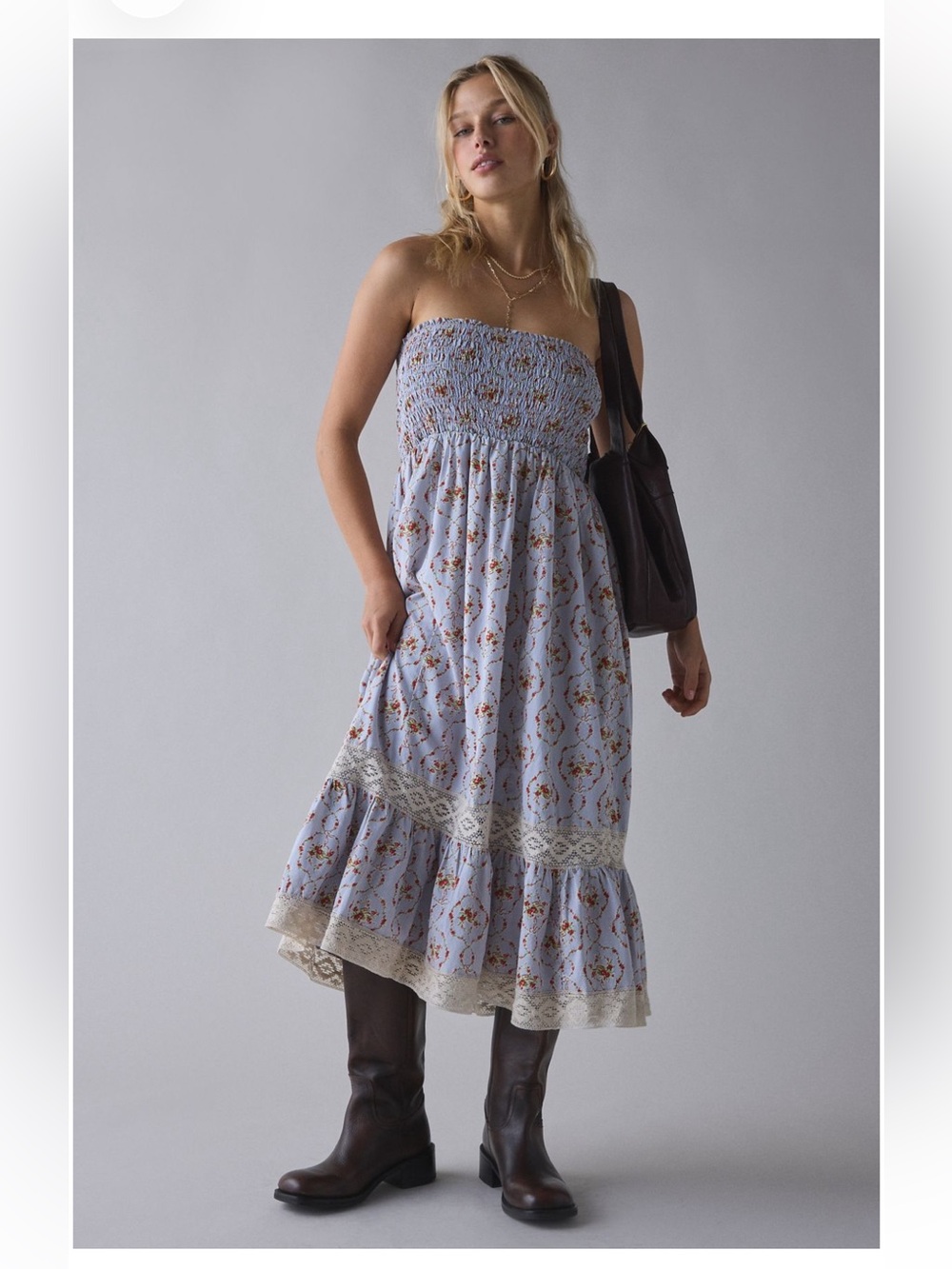 UO kimchi blue 2 for 1 convertible lace dream smocked midi dress/maxi skirt